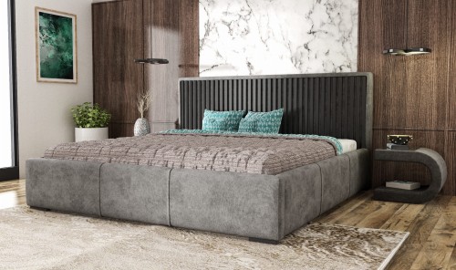 Łóżko tapicerowane WOOD 140x200, lamele, pojemnik, stelaż