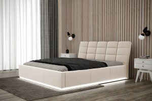  Łóżko tapicerowane 160x200 sypialniane PALERMO stelaż LED